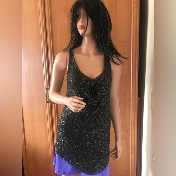 Compagnia Italiana sequence and beads sleeves top in dark olive color. Size 42 - Picture 1 of 9